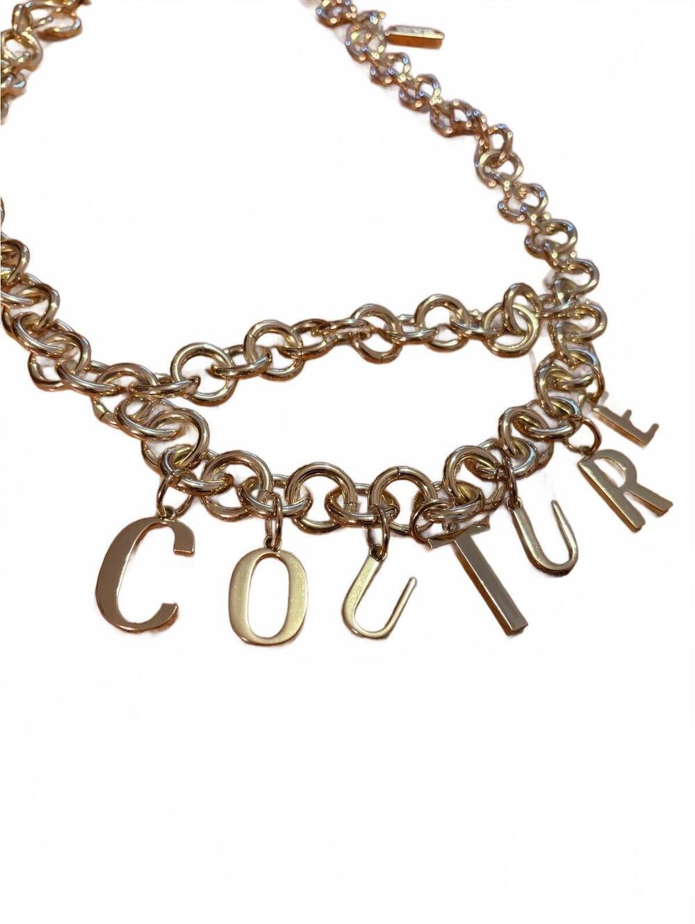 Versace Jeans Couture Gold Tone Charm Chain Belt with COUTURE Lettering